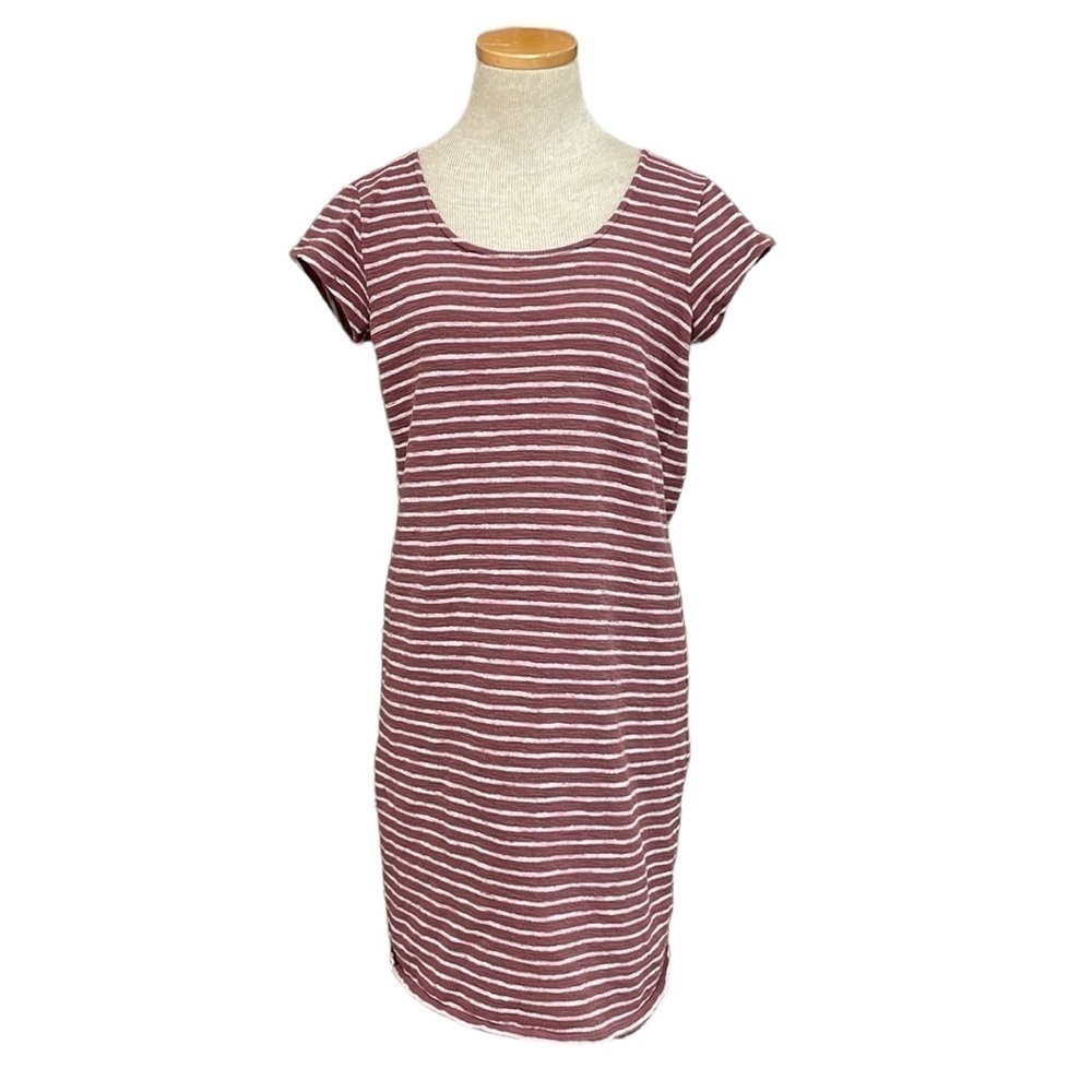 Garnet Hill Dress Women's Small Red White Striped Short Sleeve Shift Midi